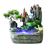 Resin Rockery Waterfall Fountain with Fish Tank Wind Water Wheel and Spinning Ball Office Interior Lucky Desktop Decoration Crafts(Size : L) (Small)