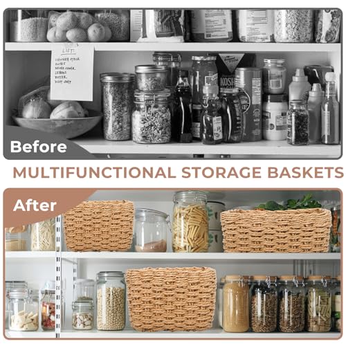ZHHGOO 5er Set Aufbewahrungskorb Geflochten,Papierseil Braided Storage Basket,Stapelbare Speicher Storage Basket für Organisieren von Kleidung,Küchen,Badezimmer,Spielzeug Körbe Aufbewahrung