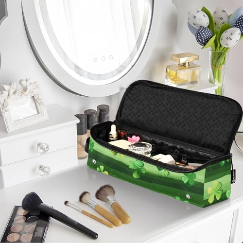 Bolsa de viaje para herramientas de cabello con tapete para plancha y organizador removible para accesorios de peinado y cuidado del cabello, con patrón de trébol a rayas miniatura 7