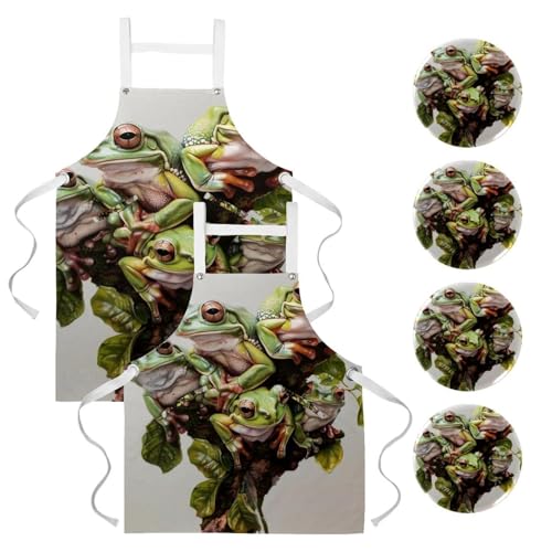 Tablier pour nettoyage de la maison et pâtisserie anti-taches motif grenouilles