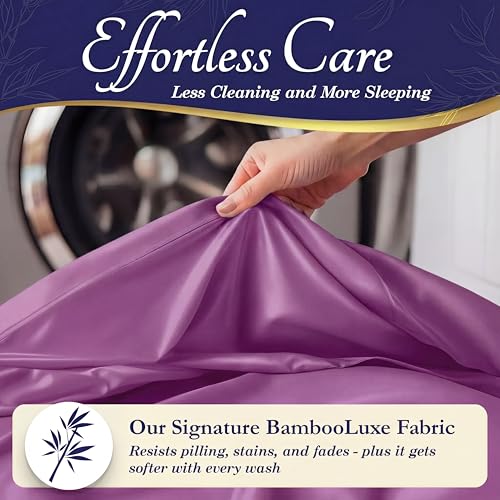 Image of DECOLURE 100% Viscose Derived from Bamboo Sheets Queen Size - Luxury 4 Pc Naturally Cooling Sheets, Ultra Soft Bed Set - Deep 17 inch Pockets, Durable Double Stitching, Oeko Tex Standard (Purple)