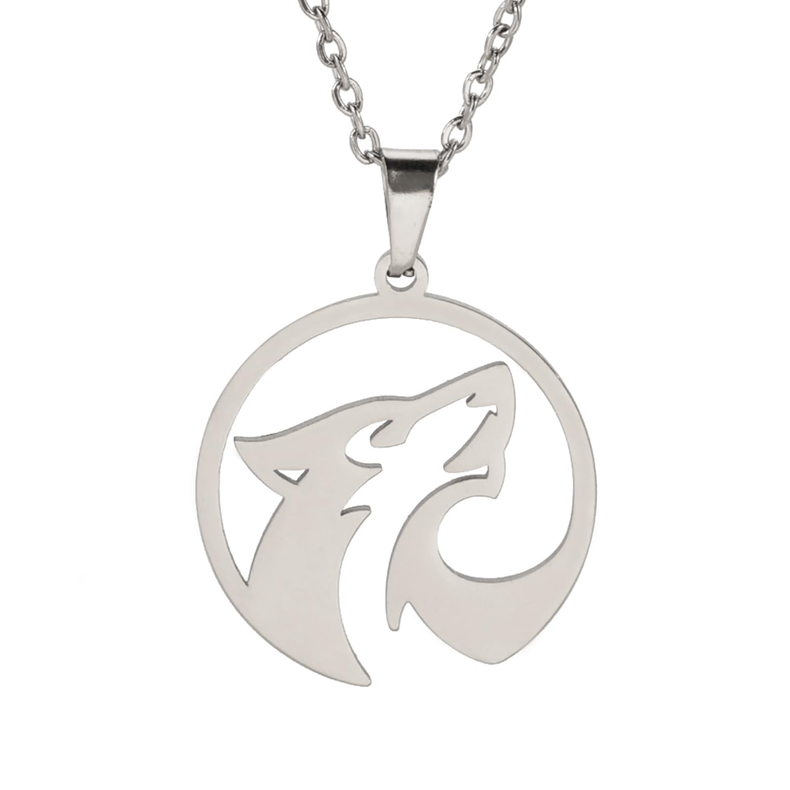 TEAMERStainless Steel Hollow Wolf Necklace Lonely Howler Wolf Animal Necklace Punk Vintage Jewelry for Women