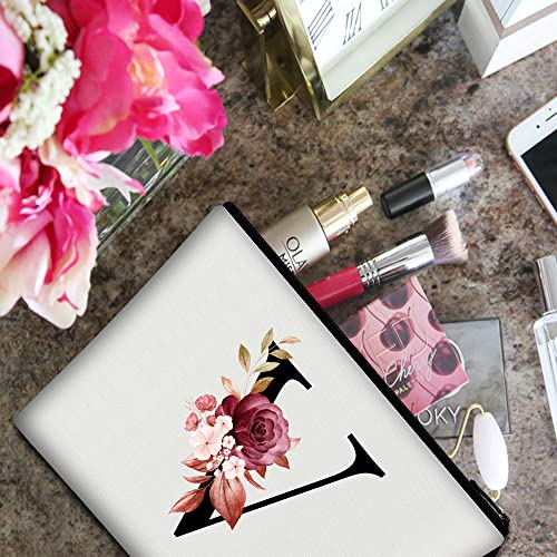 Image of Vavabox A-Z Personalized Makeup Bag, Birthday Gifts for Women Mom, Gifts for Best Friend, Bride Bridesmaid Cosmetic bag (V, 01-White)