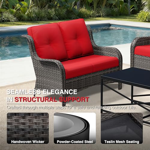 Image of Joyside 7 Piece Wicker Patio Furniture Set, Outdoor Swivel Rocker Patio Chairs with High Back, Deep Seating, Wide Armrest, Thickened Cushions, Outdoor Furniture for Deck, Porch Use