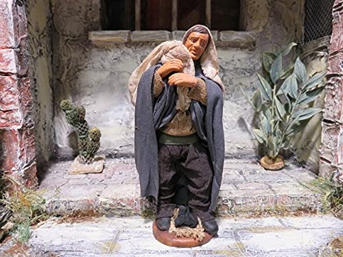 Comerciador de carbón de 12 cm de arcilla y tela, 100% hecho a mano, figuras de belén y belén