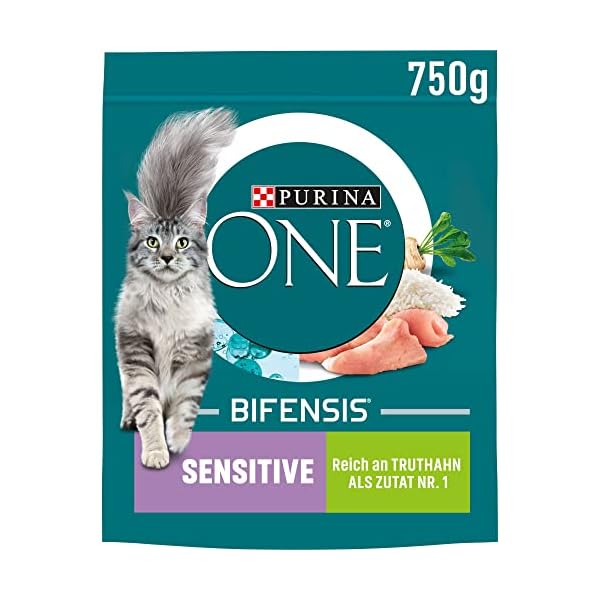 PURINA ONE BIFENSIS Sensitive Katzenfutter trocken, reich an Truthahn, 6er Pack (6 x 750g)