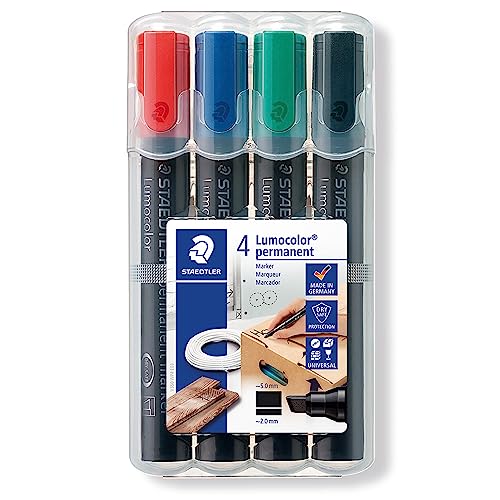STAEDTLER Permanent Marker Pens - Lumocolor - Chisel Tip - 2-5mm Line Width - Pack of 4 350 WP4