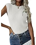 Yuebin Women's Sleeveless Crewneck Sweater Tank Top Summer Autumn Rib Knit Tank Top White