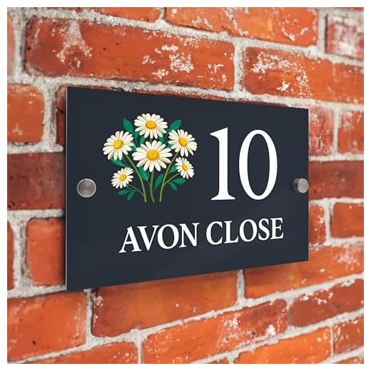 Badgemaster Modern Anthracite Grey House Number Sign Plaque Stainless Steel Standoffs 20cm x 13cm Daisy