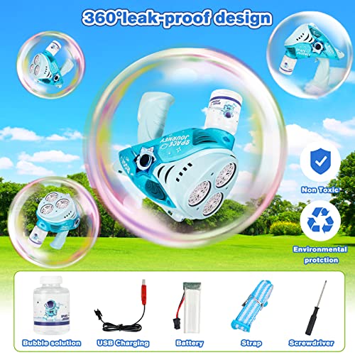 Azfiner Bubble Machine Gun Automatic Bubble Maker - Electronic Space Bubble Blower With 4 Lights, 10000+ Bubbles 1 Min, Include 2 Batteries 2 Bubble Solution Wedding Birthday Gift For Kids Adults Blue #TOP3