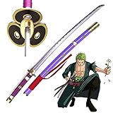 SCJSHU One Piece Anime Real Katana,Lila Zoro Samurai-Schwert mit Massivholzscheide,103cm Handgefertigte echte Samurai-Schwerter für Cosplay,Geschenk,Dekoration,Display,Kendo