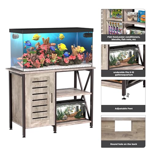 Herture 40-50 Gallon Fish Tank Stand, Aquarium Stand with Cabinet Accessories Storage, Heavy Duty Metal Frame, 40.55" L*18.89" W Tabletop, 1000LBS Capacity, Greige PG02YGZ - Image 5