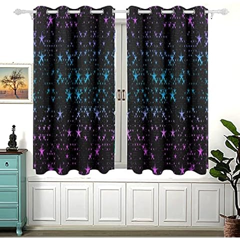 Stars Pattern Design Blackout Curtains Darkening Thermal Insulated Polyester Grommet Top Blind Curtain for Bedroom, Living Room,2 Panel (55W x 84L Inch) Cover