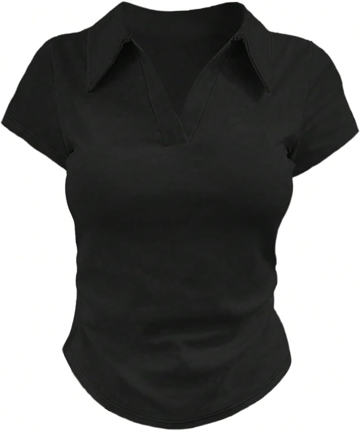 SOLY HUX Women's Collared V Neck T Shirts 3 Packs Slim Fitted Crop Tees Short Sleeve Tops - Image 5