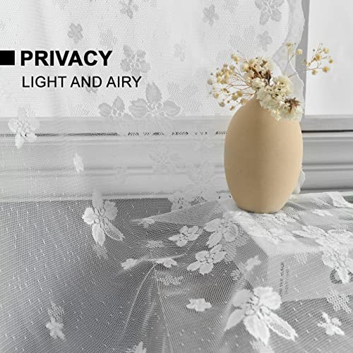 Kotile Lace Curtains 84 Inches Long - Simple Elegant Floral Dots Lace Window Curtains For Bedroom, Scalloped Macrame Sheers See Through Rod Pocket Lace Panel Curtains, 52 X 84 Inch, 2 Panels, White #TOP5
