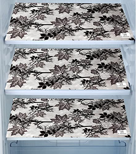 Image of Exclusive Combo Set of Appliances Cover (1 Pc. of Fridge Top Cover, 2 Pc. of Refrigerator Handle Cover and 3 Pc. Of Refrigerator Mat /Fridge Shelf Mat) (Color- Black, Design-Floral, Set Contains- 6 Pcs)