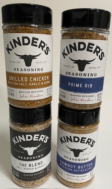 Seasoning Set, KINDERS, Grilled Chicken 9.2oz, Cowboy Butter 9.7oz, Prime Rib 7.8oz, The Blend 10.5oz, Pantry Essential Assortment, Variety 4 Pack, Spices Rubs Seasonings