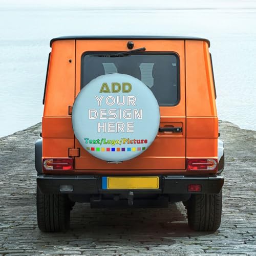 Image of Custom Spare Tire Cover Personalized Tire Covers Add Your Own Design Logo Picture Customize Wheel Cover Universal Size 14-17 in Fit for Jeep Trailer Camper RV Wheel Covers, LightBlue