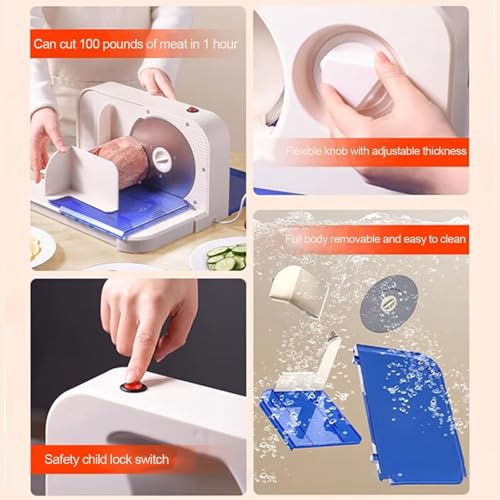 Electric Meat Slicer Machine, Foldable Design with Adjustable Thickness 1-15mm, Alloy Steel Blade, Removable Food Slicer for Deli, Meat, Cheese, and Bread - Image 6