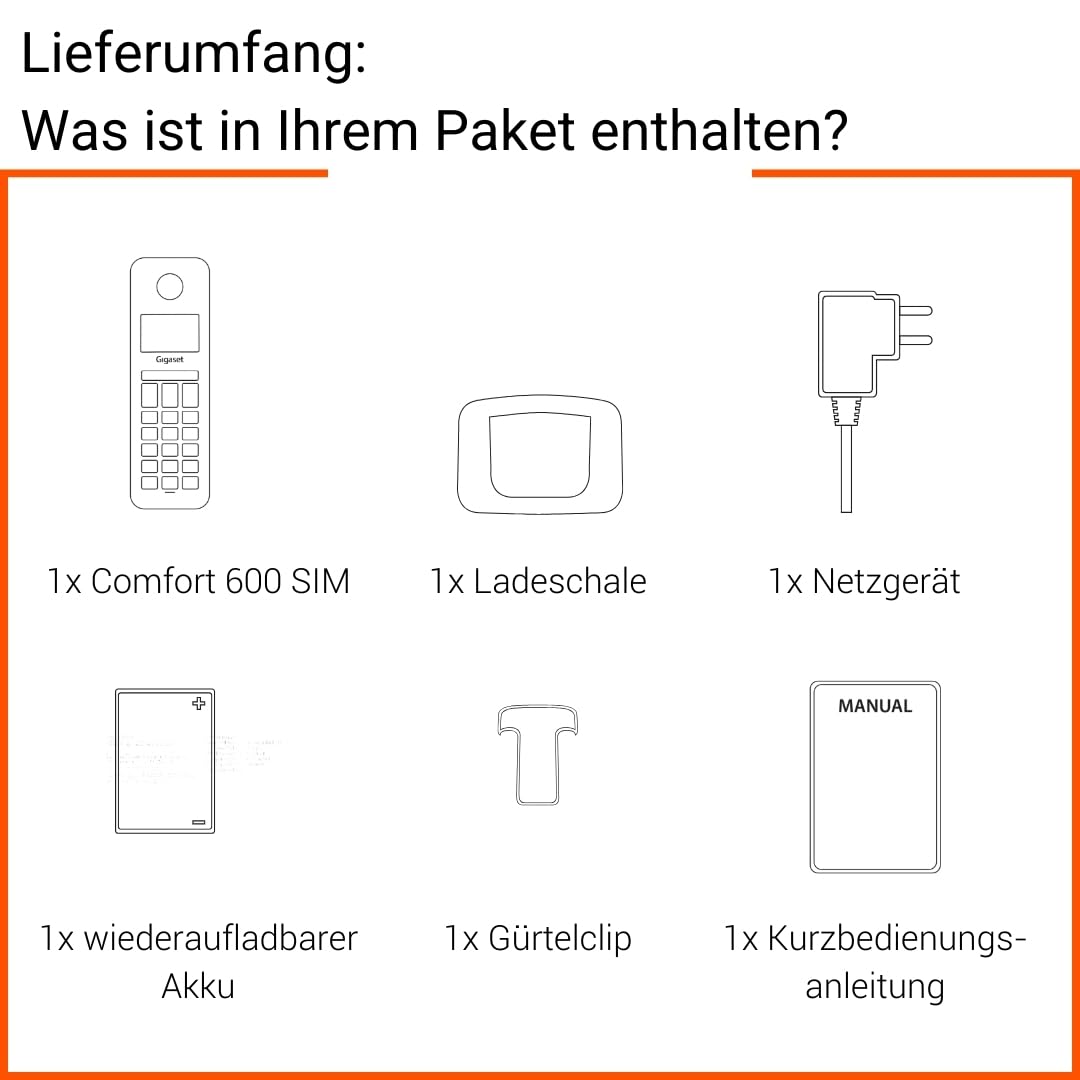Gigaset Comfort 600 SIM – 4G Volte HD-Telefon mit 2,4" Farbdisplay, Bluetooth 5.0, Hörgerätekompatibel, Großer Speicher für 500 Kontakte, kompatibel in DE, IT, FR, NL, BE, Che, AUT, anthrazit