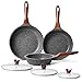 Ilimiti Set de 3 poêles Anti-adhésives avec Couvercle, poêle à Frire Antiadhésive avec Couvercle pour Tous Types de cuisinières, y Compris Induction, Ø20 cm, Ø24 cm et Ø28 cm, 6pcs