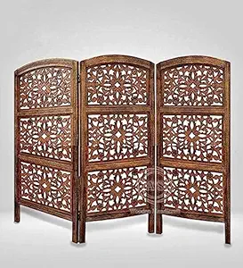 AS Wooden Handicraft 4 Feet Wooden Partition for Living Rooms Wooden Partition Wall Divider, Wood Screen Separator 3 Panels for Living Room/Bedroom/Office/Restaurant/Kitchen (Brown)