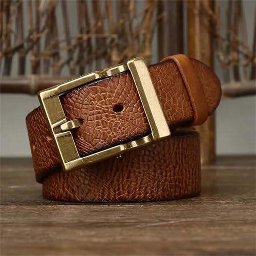 Men’s 3.8cm Wide Cowhide Leather Belt Solid Genuine Leather Strap with Brass Buckle Cowboy Style Waistband3