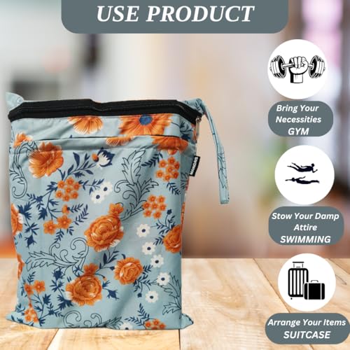 Image of Waterproof Wet Bag, Washable, Reusable for Travel, Beach, Pool, Stroller, Diapers, Dirty Gym Clothes, Wet Swimsuits,Toiletries with Extra Pocket Zipper(Pack of 2) (Pack of, Grey Flower)