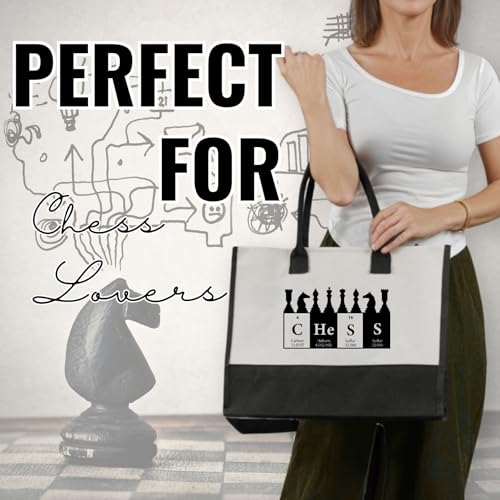 Bolsa tote de lona divertida para mujeres, con cremallera y correa para hombro, ideal para cumpleaños — regalo de ajedrez y química miniatura 3