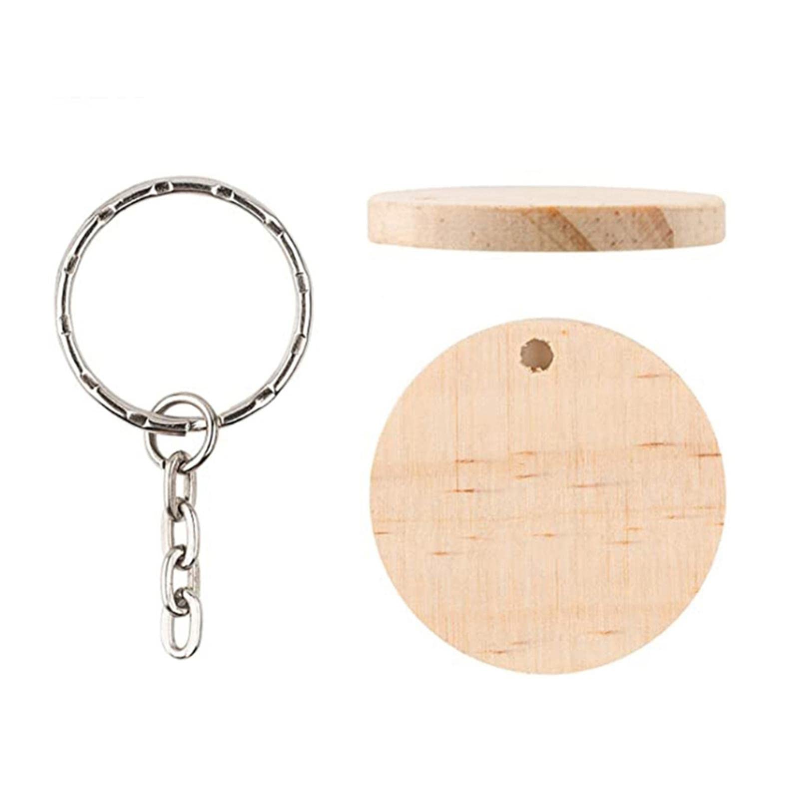 20 Piezas Kit Artesanal de Llaveros de Madera con Anillas y Discos Lisos para Grabar Nombres O Mensajes Especiales Apto para Hacer Recuerdos, 5 Piezas