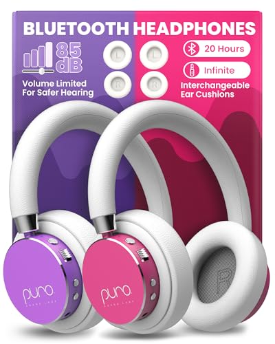 Puro Sound Labs BT2200 Plus Volume Limited Headphones for Kids, Bluetooth, Studio-Grade Audio, Over-Ear & Comfy Design, 20-Hr Battery Life, Easy to Connect Wireless Headphones for Kids, Purple & Pink