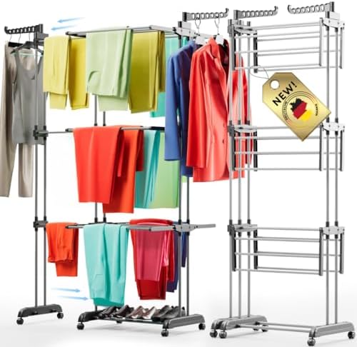 Tendedero de torre con ruedas plegable 2 en 1, extensible y ahorr...