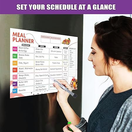Image of AccuPrints Magnetic Weekly Meal Planner Dry Erase Board with Magnetic Marker Includes Grocery List 36 cm x 45.5 cm | Home | Gifts |