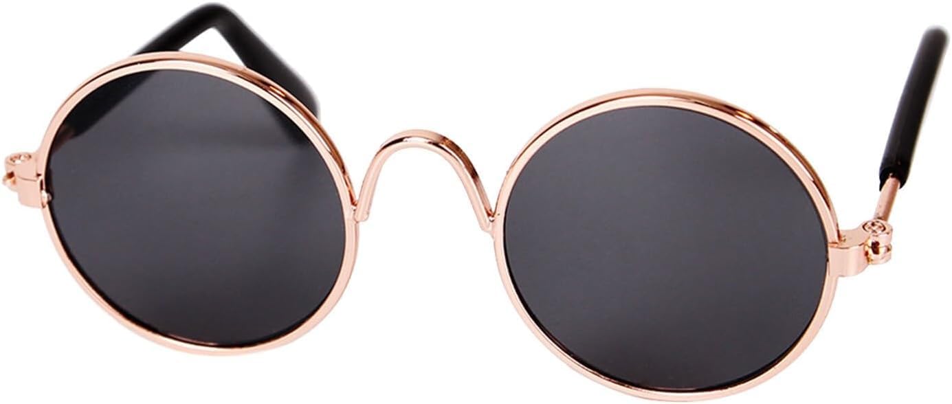 Black Cat Small Dog Sunglasses Vintage Round Metal Reflection Sunglasses Funny Pet Photos Cool Props Accessories Dog Sunglasses Apparel Accessories