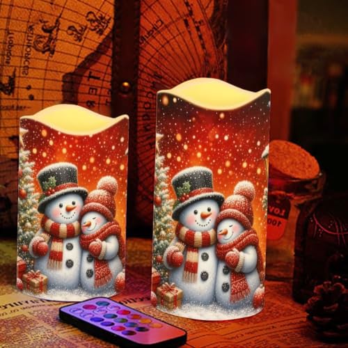 Image of Christmas Snowman Couple Flameless Candles Set of 4