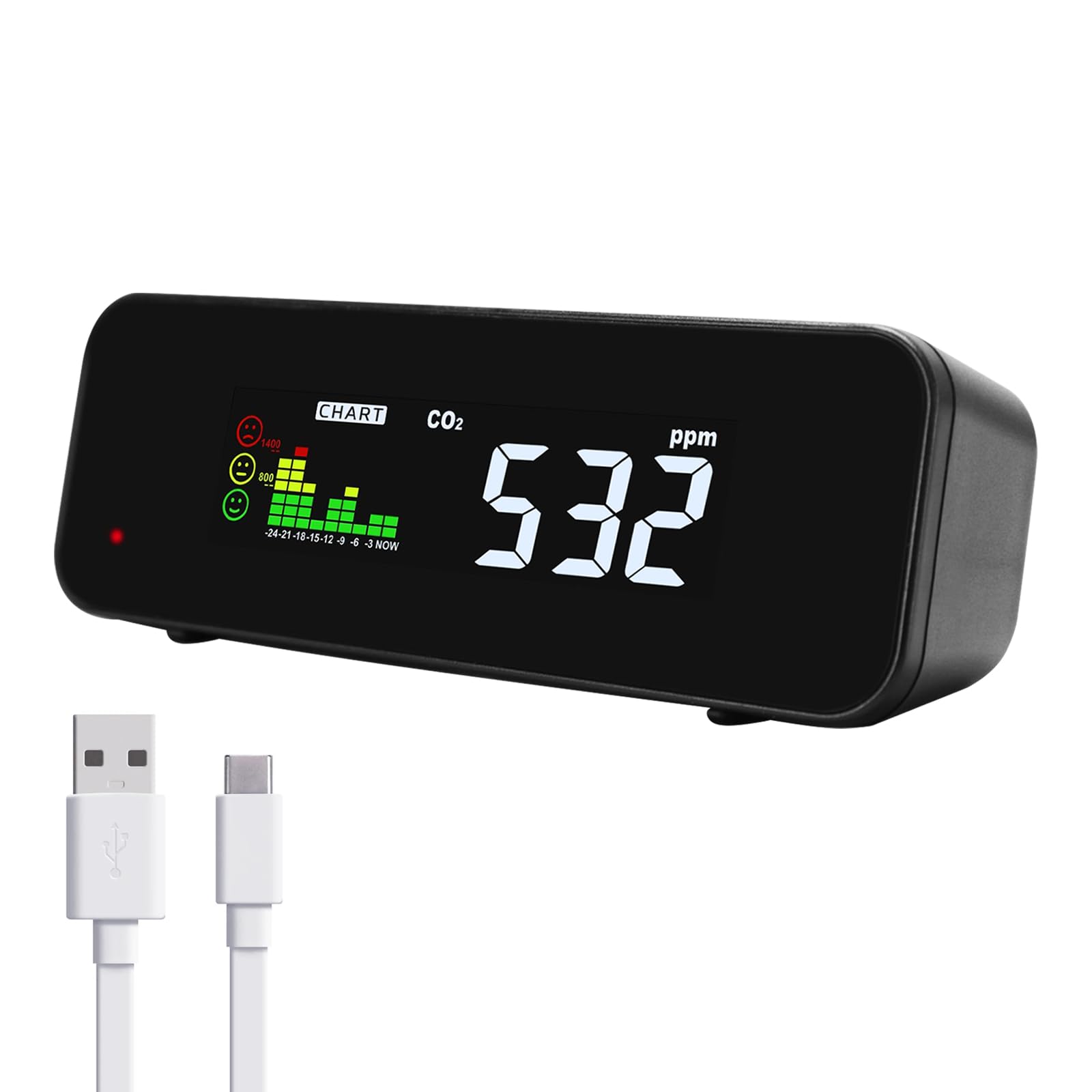 CO2 Meter Monitor Portable Colored CO2 Temperature Detector Indoor Air Quality Tester Digital CO2 Monitor 0~5000ppm Measurement NDIR CO2 Sensor Indoor Air Quality Monitor for Home Office