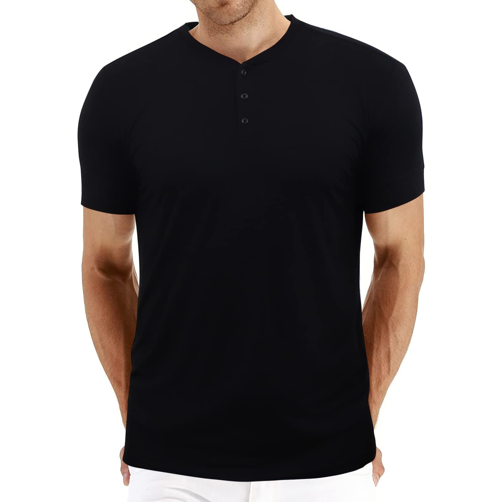 UDOIGIHenley Shirts for Men Slim Fit Short Sleeve Basic Cotton Casual T-Shirts