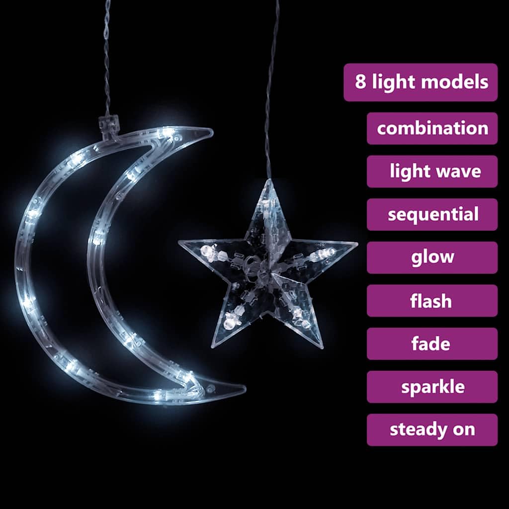 Guirlande lumineuse étoile lune 138 LED blanc froid avec télécommande, câble 3 m, décoration Noël fête intérieur extérieur ambiance lumineuse