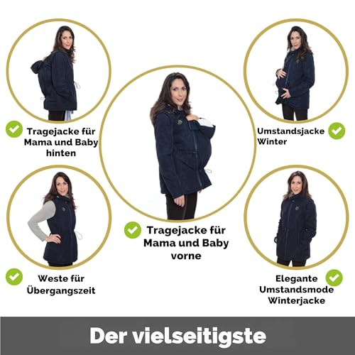 Amarsupiel | Tragejacke für Mama und Baby 5 in 1 | Atmungsaktiver Umstandsmantel mit Kapuze und Reißverschluss | OEKOTEX Zertifiziert | Hergestellt in der EU