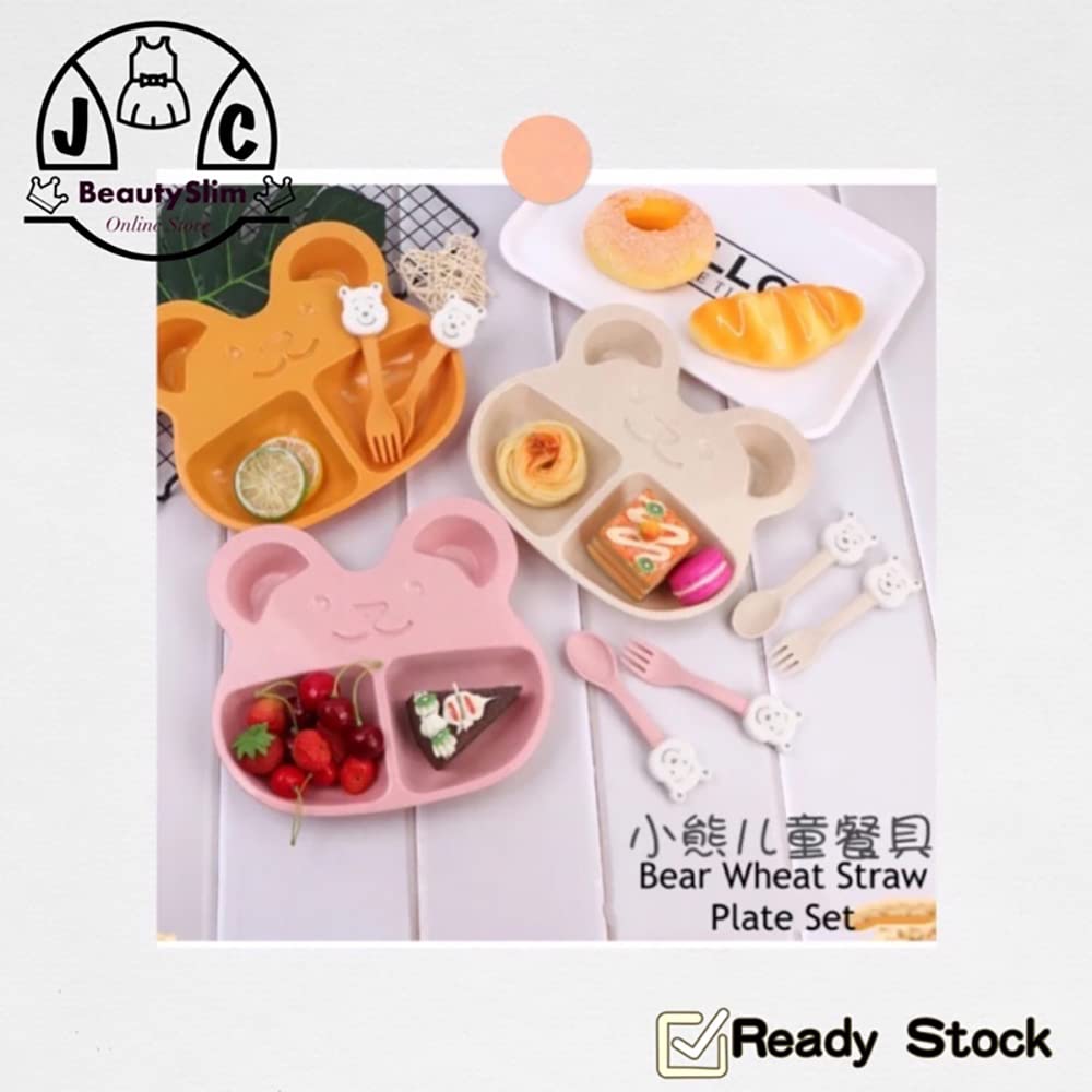 DEALPICK Bamboo Baby Tableware Set, Eco Friendly Bamboo Fiber Dinner Set for Weaning Toddlers/Kids with Spoon and Fork 4