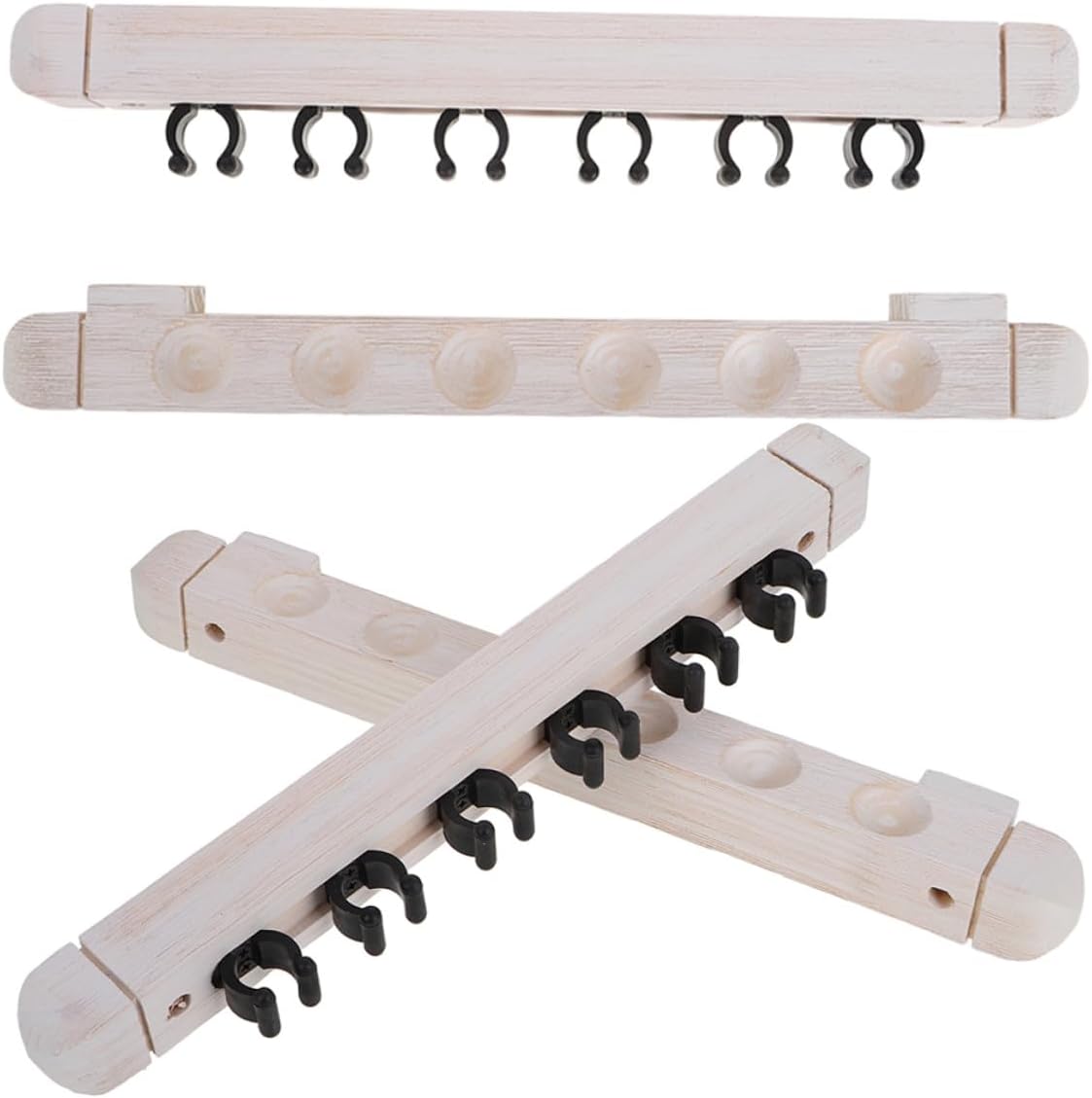 Wall-mounted 6-hole Solid Wood Billiard Cue Rack, 2 Pairs Pool Stick Holders with White Finish for Billiards Table Accessories and Cue Rest Storage