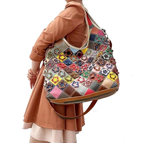 Image of Downupdown Genuine Leather Handbags for Women Designer Shoulder Bag 3D Floral Hobo Tote Bags Satchel Purses Crossbody Bag