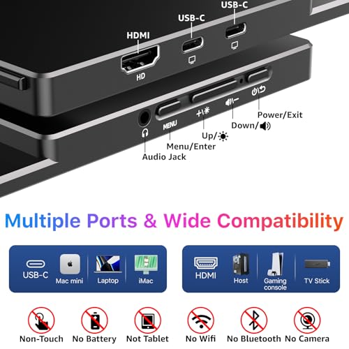 Image of kksmart Portable Monitor for Laptop MacBook Surface PC Xbox PS5, Travel Monitor Second Screen for Laptop, HDMI USB-C VESA Compatible Built-in Speaker, 17.3