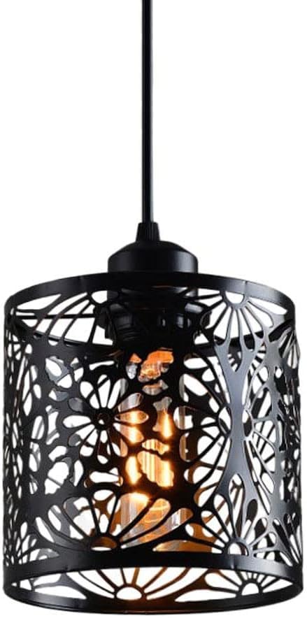 Luminaire suspendu vintage noir mat lustre réglable style ferme 1 lumière
