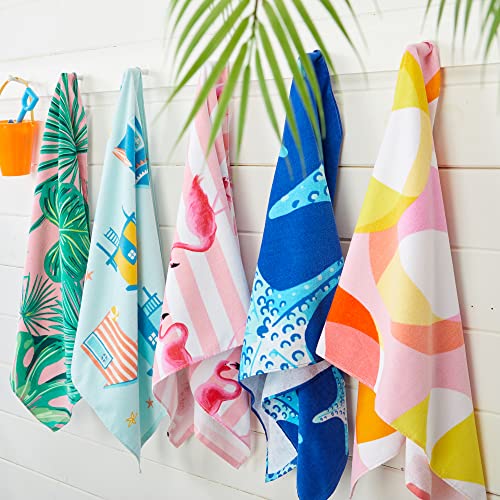 Sun Sprouts 100% Cotton Beach Towel Hibiscus Flowers And Leaves Pattern For Kids & Toddler. Bath, Pool, Camping, Travel Towel For Boys & Girls. 30” X 60” Quick-Dry & Super Absorbent Beach Blanket #TOP2