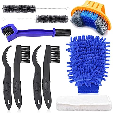 Oumers Bicycle Clean Brush Kit, 10pcs Motorcycle Bike Chain Cleaning Tools Make Chain/Crank/Tire/Sprocket Cycling Corner Stain Dirt Clean, Durable/Practical Fit All Bikes Cover