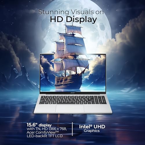 Image of acer Aspire 3, Intel Pentium N6000, 12GB LPDDR4X RAM, 256GB SSD, HD, 15.6 inch /39.62cm, Windows 11 Home, Pure Silver, 1.5KG, A325-45, Thin and Light Laptop