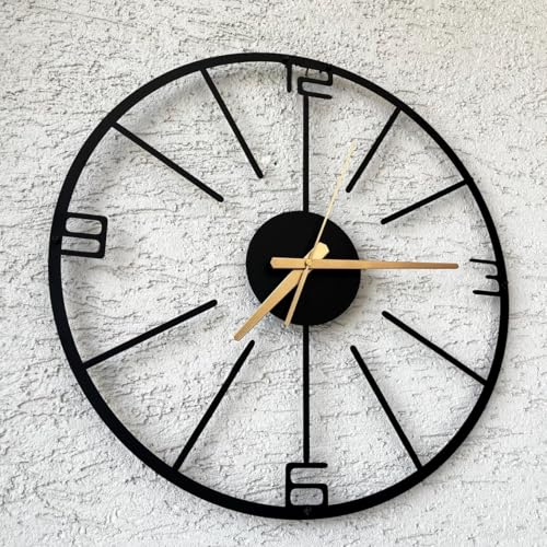 Image of Wall Clock Stylish Metal Analog Wall Clock for Living Room, Bedroom, Office, Kitchen, Home and Hall | Antique Fancy Big Size Modern Wall Watch (Black(DA-214), 40 CM)