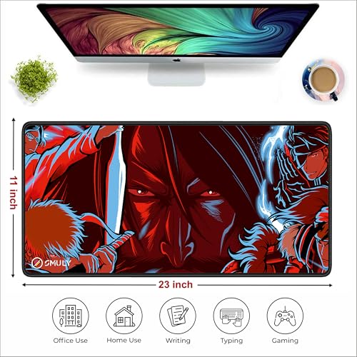 Image of Samurai Warrior Mouse Pad 11x23 Inch 2mm Extended Gaming Desk Mat with Anti-Slip Rubber Base Mousepad for Smooth Surface Desk pad for PC & Laptop Use Waterproof & Stiched (Multicolour) Deskpad