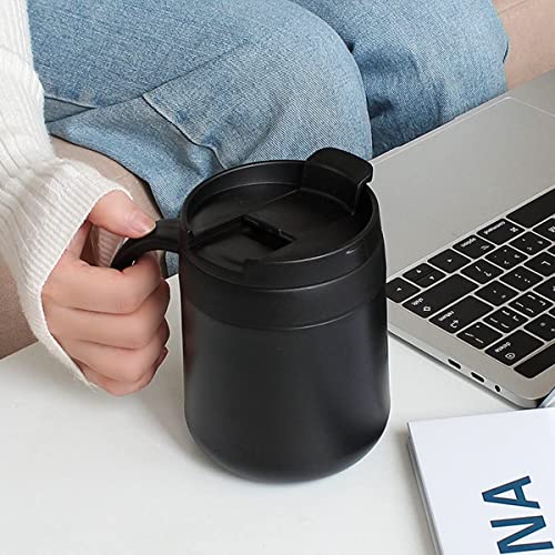 Image of Insulated Coffee Mug with Lid Travel Hot and Cold Coffee Mug with Spoon Double Wall Vacuum Insulated Stainless Steel Mug for Daily Drinks | BPA Free | (Black)